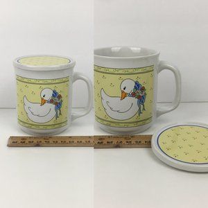 Vintage Giftco Inc Mug with Lid Coaster Goose Duck Country 90s Flowers Image